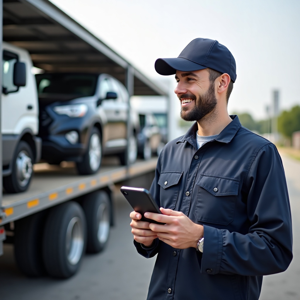 Driver running an inspection on the no-install mobile portal.